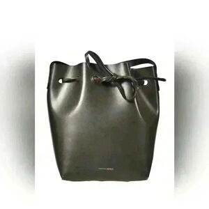MANSUR GAVRIEL Black Smooth Calfskin Leather Large Bucket Bag Red Interior Italy